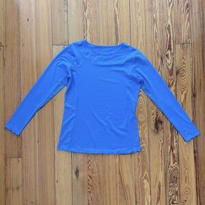 Gottex Women’s Long Sleeve Lettuce Edge Athletic Top Mesh Vents Small Blue